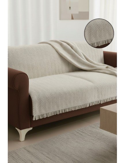 Pamuklu Koltuk Örtüsü 170x210 cm Tekli&Üçlü Koltuk,Çekyat ve Berjer İçin | Krem