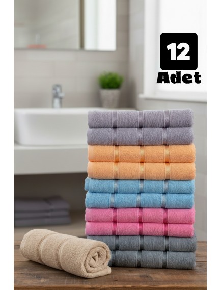 Softiva Pamuklu El Yüz Havlusu Seti 12’li Yumuşak Emici Banyo Mutfak Spor ve Otel | 50x90cm